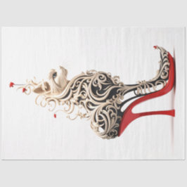 Decoupage kat verweven in rode hoge hak tissuepapier