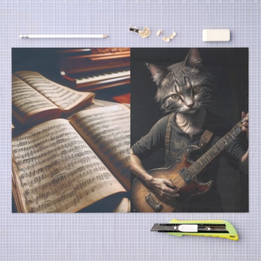 Decoupage - Kattengitaar en muziek - Tissue Paper Tissuepapier (Craft)