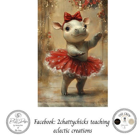 Decoupage Kerst Nijlpaard Ballerina Whimsisch Tissuepapier