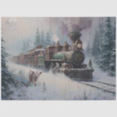 Decoupage Kerst Nostalgische Stoomlocomotief Trein Tissuepapier (Voorkant)