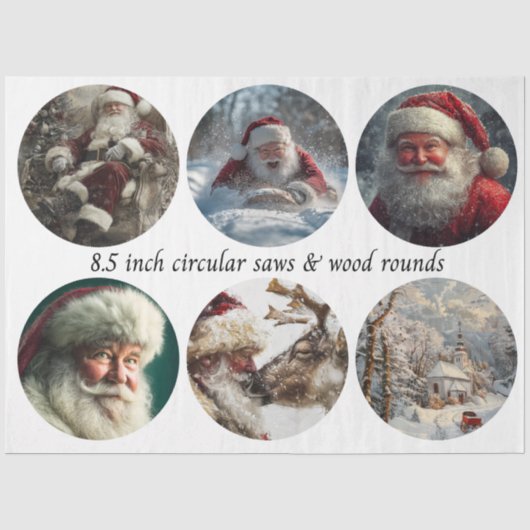 Decoupage Kerstman Cirkelzaag Ontwerpen 8.5"  Tissuepapier (Voorkant)