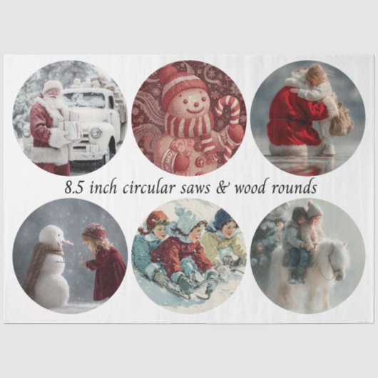 Decoupage Kerstman Cirkelzaag Ontwerpen 8.5" Tissuepapier (Voorkant)