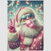 Decoupage Kerstman die Bubble Gum blaast in Roze Tissuepapier (Voorkant)