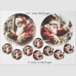 Decoupage Kerstman die zwaait vanuit trein 12 & 4" Tissuepapier