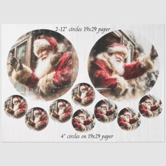 Decoupage Kerstman die zwaait vanuit trein 12 & 4" Tissuepapier (Voorkant)