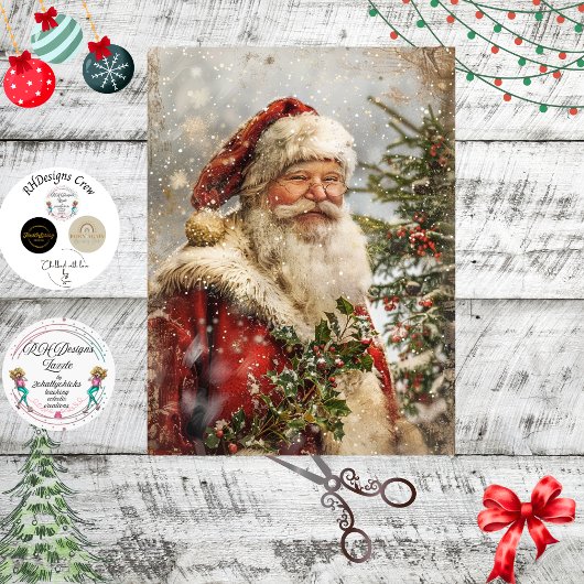 Decoupage Kerstman Festieve Rode Jas Kunstwerk Tissuepapier