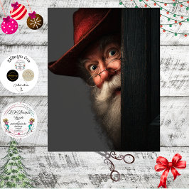 Decoupage Kerstman Geheim Controle Kijkende Kunst Tissuepapier