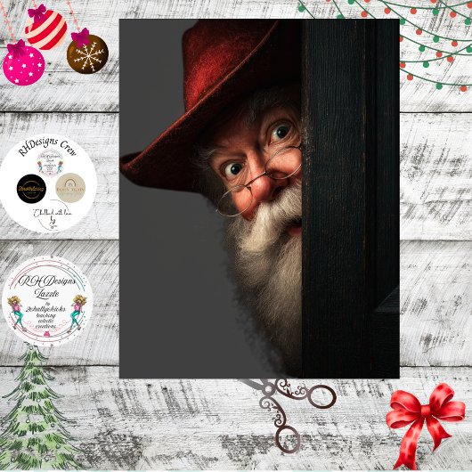Decoupage Kerstman Geheim Controle Kijkende Kunst Tissuepapier