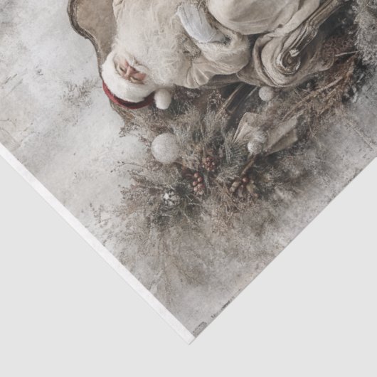 Decoupage Kerstman in de stoel rond de boom Tissuepapier (Detail)