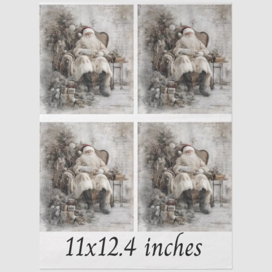 Decoupage Kerstman in de stoel rond de boom Tissuepapier (Voorkant)