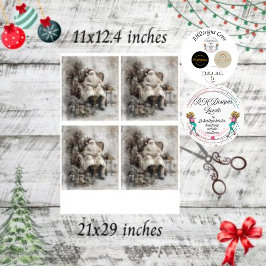 Decoupage  Kerstman in de stoel rond de boom Tissuepapier