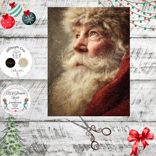 Decoupage Kerstman Kerstportret  Tissuepapier