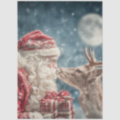 Decoupage Kerstman Rendier Neus Aan Neus Maan Tissuepapier (Voorkant)