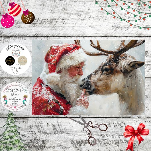 Decoupage Kerstman Rudolph Landschap Noordpool Tissuepapier