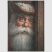 Decoupage Kerstman verrast gluurend rond de deur  Tissuepapier (Voorkant)