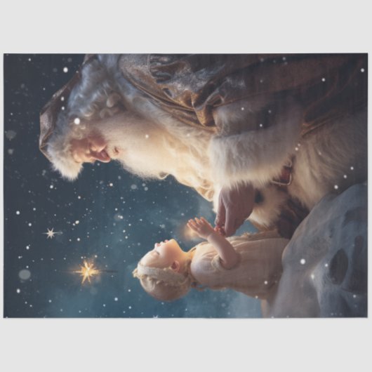 Decoupage Kerstman vertelt kleinkind over Jezus Tissuepapier (Voorkant)