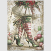 Decoupage Kerstmis Elf Legs White Stocking Tissuepapier (Voorkant)
