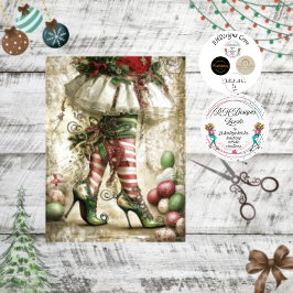 Decoupage Kerstmis Elf Legs White Stocking Tissuepapier