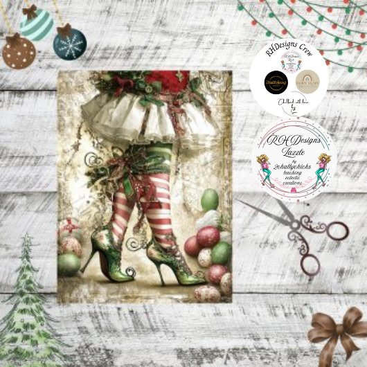 Decoupage Kerstmis Elf Legs White Stocking Tissuepapier
