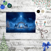 Decoupage kerststal blauwe nachtelijke hemel tissuepapier