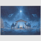 Decoupage kerststal blauwe nachtelijke hemel tissuepapier (Voorkant)