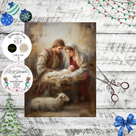 Decoupage kerststal Jezus Maria Jozef Tissuepapier