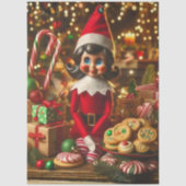 Decoupage Kerststok Elf Zoete Dame Tissuepapier (Voorkant)