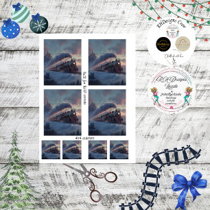 Decoupage Kersttrein Winterlandschap Ierland  Tissuepapier