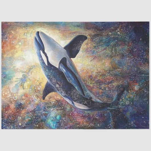 Decoupage Killer Whale Vibrant Abstract Schilderij Tissuepapier (Voorkant)