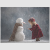 Decoupage Kind & Sneeuwman Winterlandschap Tissuepapier (Voorkant)