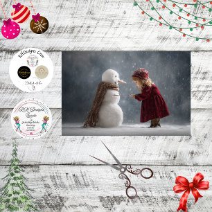 Decoupage Kind & Sneeuwman Winterlandschap Tissuepapier