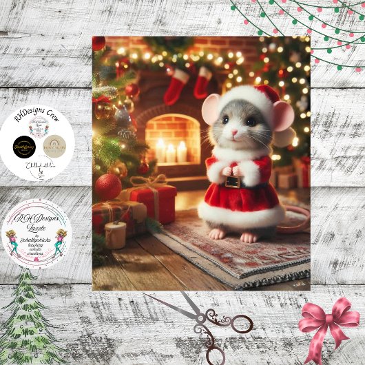 Decoupage Klassieke Santa Muis Rode Pak Tissuepapier