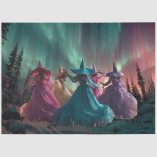 Decoupage Kleurrijke Heksen Dansen Noorderlicht Tissuepapier