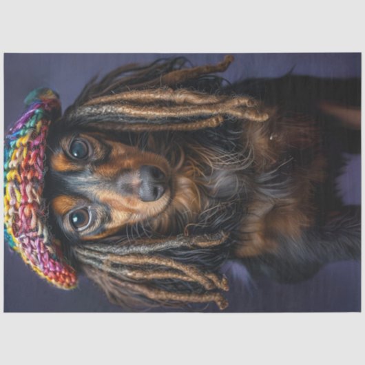Decoupage Kleurrijke Teckel Dreadlock Gebreide Pet Tissuepapier (Voorkant)