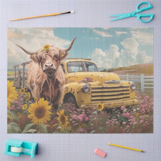 Decoupage Koe  Truck Zonnebloemen Tissuepapier (Craft)