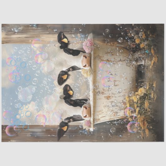 Decoupage Koeien Bubble Bath Antiek Bad Tub Tissuepapier (Voorkant)