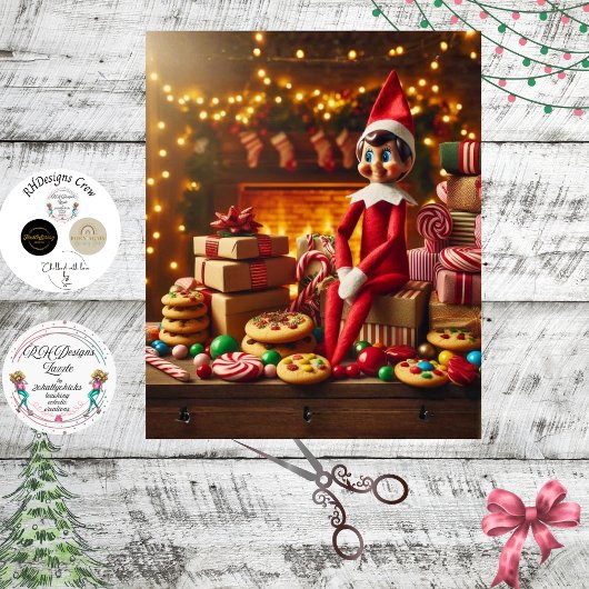 Decoupage Koektafel Elf Kerstmis Ondeugendheid Tissuepapier