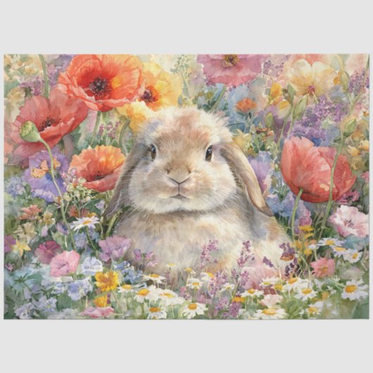 Decoupage Konijn in de Wilde Bloemen Tissuepapier (Voorkant)