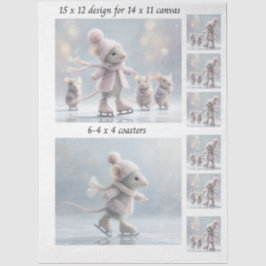 Decoupage Konijn Schaatsen 11x14 Canvas Onderzette Tissuepapier