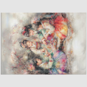 Decoupage Koreaanse kinderen gekleed in Hanbok Tissuepapier