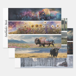 Decoupage Kosmische Bizon Wilde Bloem Handzaag Ont Inpakpapier Vel