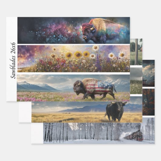 Decoupage Kosmische Bizon Wilde Bloem Handzaag Ont Inpakpapier Vel (Set)
