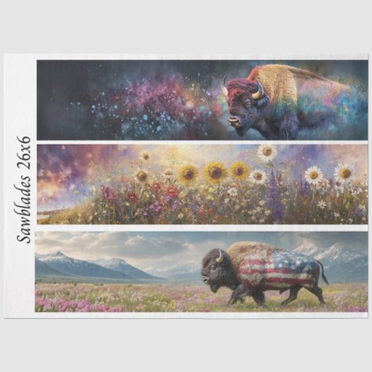 Decoupage Kosmische Bizon Wilde Bloem Handzaag Ont Tissuepapier (Voorkant)