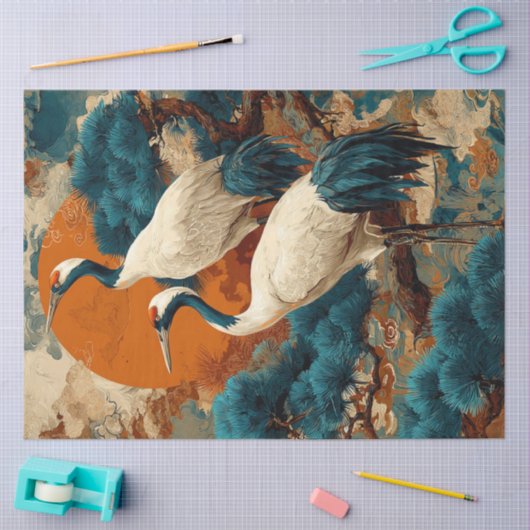 Decoupage Kranen Aziatische Pijnboom met Rijzende Tissuepapier (Craft)