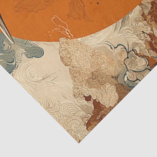 Decoupage Kranen Aziatische Pijnboom met Rijzende  Tissuepapier (Detail)