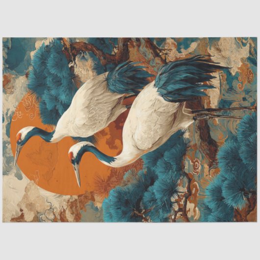 Decoupage Kranen Aziatische Pijnboom met Rijzende Tissuepapier (Voorkant)