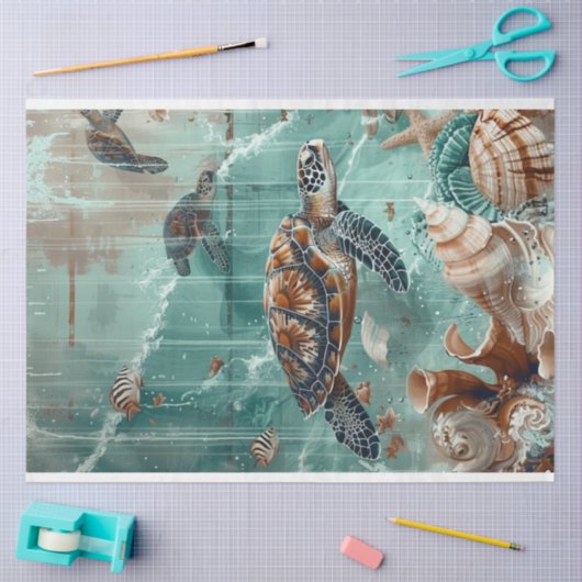 Decoupage  kunst van Zee Turtle Tissuepapier (Craft)