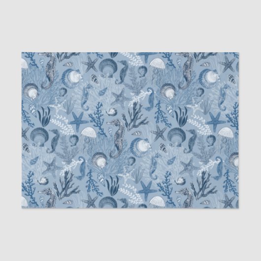 Decoupage kuststrand blauwe oceaan tissuepapier (Voorkant)