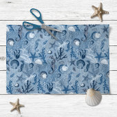 Decoupage kuststrand blauwe oceaan tissuepapier