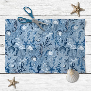 Decoupage kuststrand blauwe oceaan tissuepapier